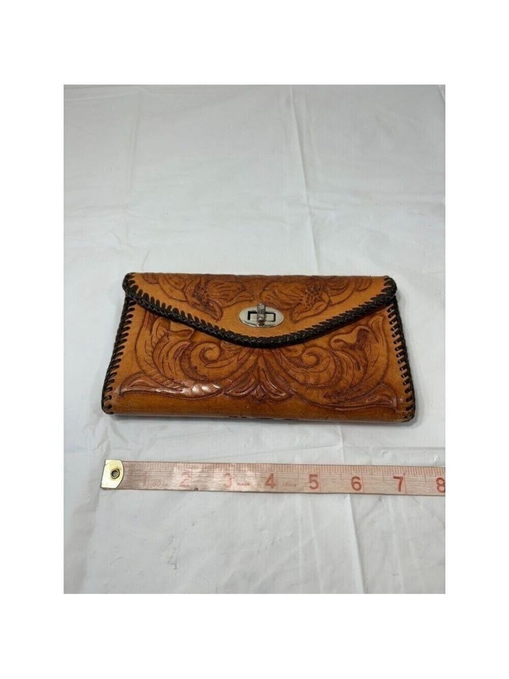 Vintage Hand Tooled Leather Brown Tan 2 tone Wallet